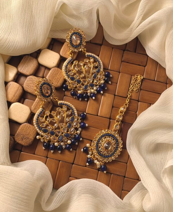 Earrings and Tikka Set UK Indian Wedding Jewelry for Women Blue