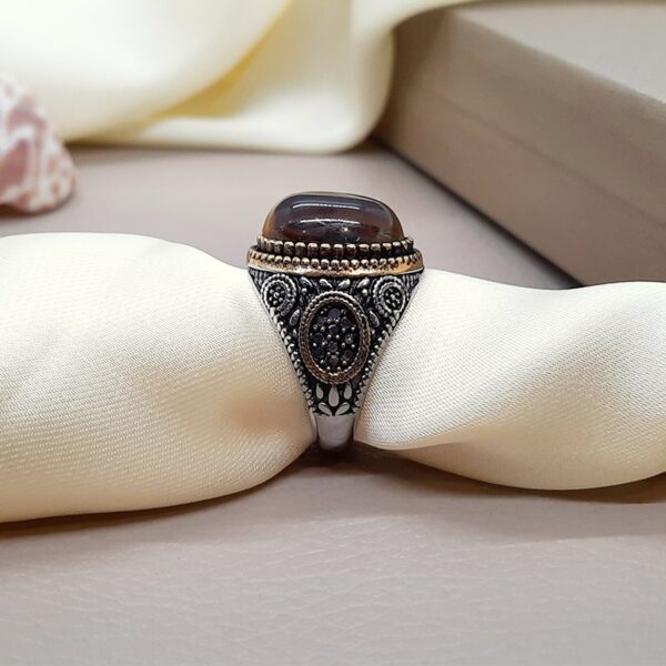 Italian-Silver-Mens-Ring-Brown