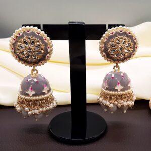 Jhumka-Earring-Meenakari-Design-Fancy-Style-Kundan-Earring-Beautiful-Party-Wear-Indian-Jewelry-Gray