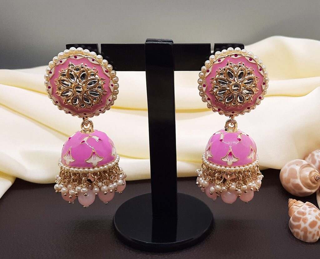 Party wear designer golden oxidised red jhumka earrings for women