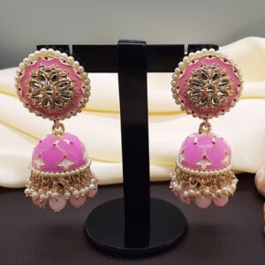 Jhumka-Earring-Meenakari-Design-Fancy-Style-Kundan-Earring-Beautiful-Party-Wear-Indian-Jewelry-Pink