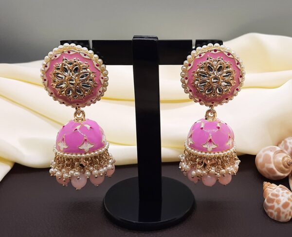 Jhumka-Earring-Meenakari-Design-Fancy-Style-Kundan-Earring-Beautiful-Party-Wear-Indian-Jewelry-Pink