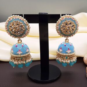 Jhumka-Earring-Meenakari-Design-Fancy-Style-Kundan-Earring-Beautiful-Party-Wear-Indian-Jewelry-Sky-Blue