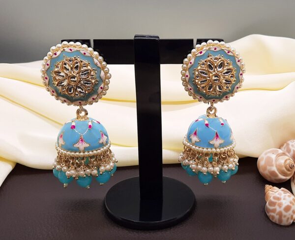 Jhumka-Earring-Meenakari-Design-Fancy-Style-Kundan-Earring-Beautiful-Party-Wear-Indian-Jewelry-Sky-Blue