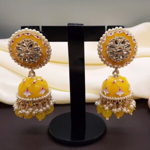 Jhumka-Earring-Meenakari-Design-Fancy-Style-Kundan-Earring-Beautiful-Party-Wear-Indian-Jewelry-yellow