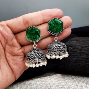Oxidised Plated Pearl Jhumki Earring Afghan Ethnic Jhumka Earrings Green