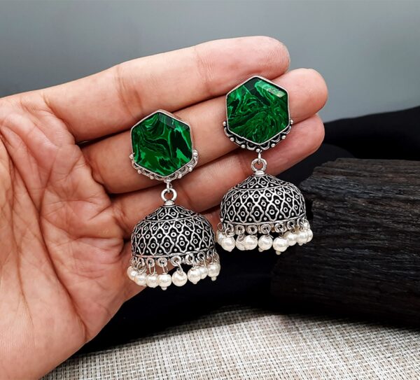 Oxidised Plated Pearl Jhumki Earring Afghan Ethnic Jhumka Earrings Green