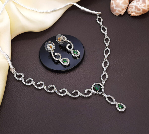 White-Gold-American-Diamond-Necklace-Set-Crystal-Necklace-Earring-Jewellery-Mint-Green-Stones